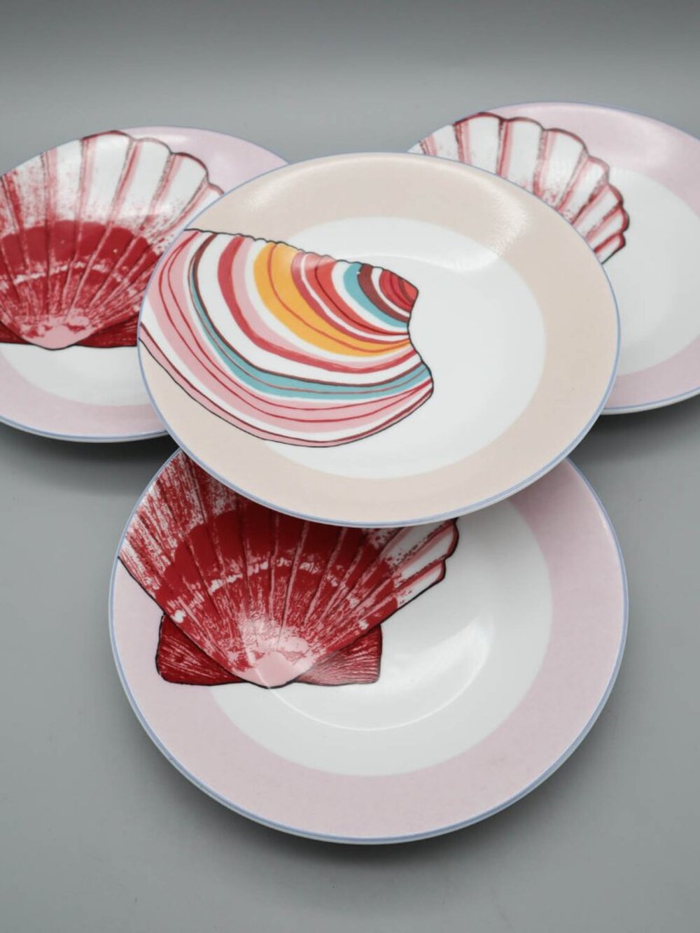 4 Studio Nova Beach Parade Porcelain Dessert Salad Plates 8" Seashell Coastal
